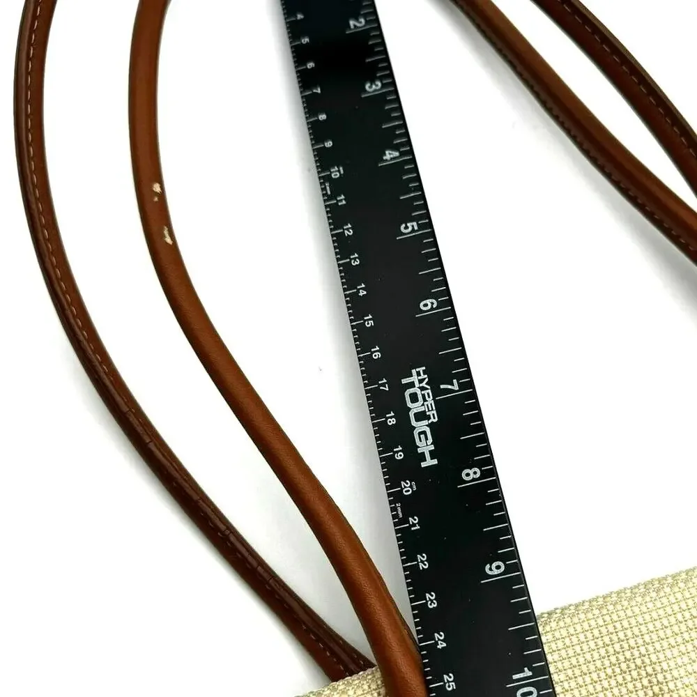 ANTONIO MELANI Tan Brown‎ Canvas Purse Handbag Shoulder Tote Faux Leather Trim
